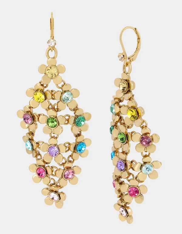 Betsey Johnson Betsey Love Fest Stone Flower Chandelier Earrings Pastel Multi Best