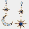 Betsey Johnson Betseys Celestial Star And Moon Mismatch Earrings Blue Hot