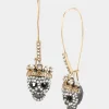 Betsey Johnson Betseys Pave Skull Hook Earrings Crystal Clearance