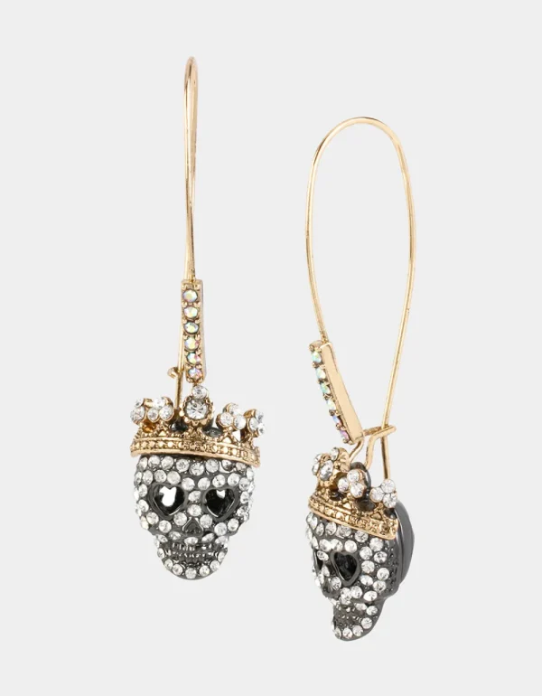 Betsey Johnson Betseys Pave Skull Hook Earrings Crystal Clearance