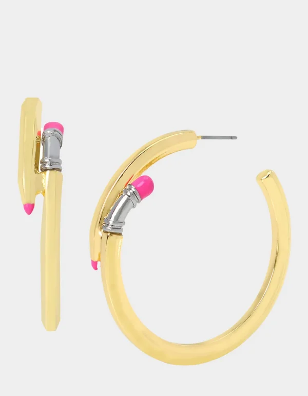 Betsey Johnson Charm School Pencil Hoops Gold Cheap