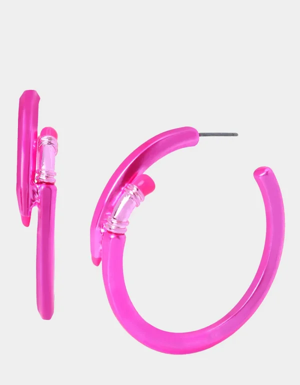 Betsey Johnson Charm School Pencil Hoops Pink Shop