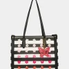 Betsey Johnson Gradient Garden Striped Tote Black/White Black White Hot