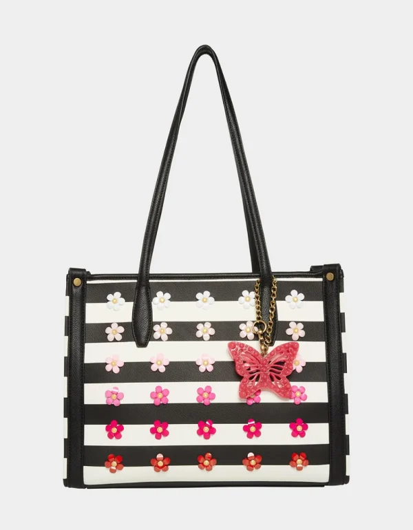 Betsey Johnson Gradient Garden Striped Tote Black/White Black White Hot