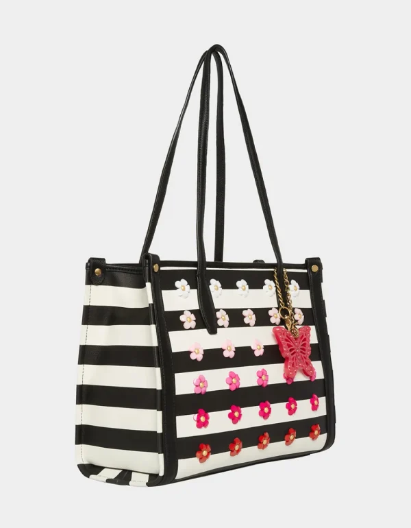 Betsey Johnson Gradient Garden Striped Tote Black/White Black White Hot