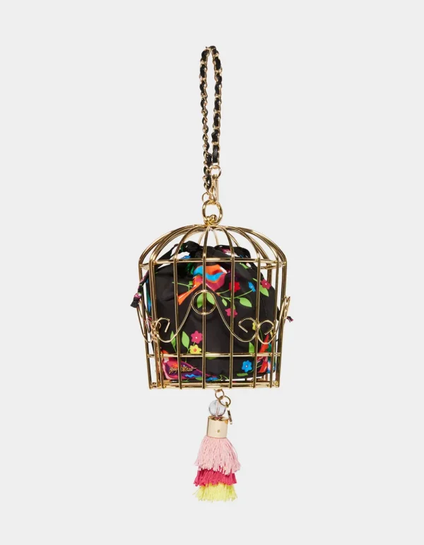 Betsey Johnson Kitsch Bird Is The Word Cage Dancer Wristlet Black Multi Fashion