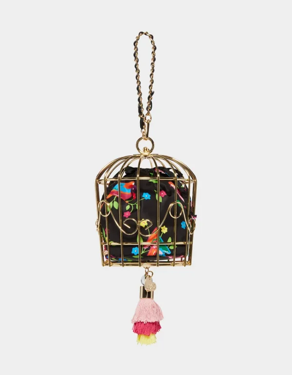 Betsey Johnson Kitsch Bird Is The Word Cage Dancer Wristlet Black Multi Fashion