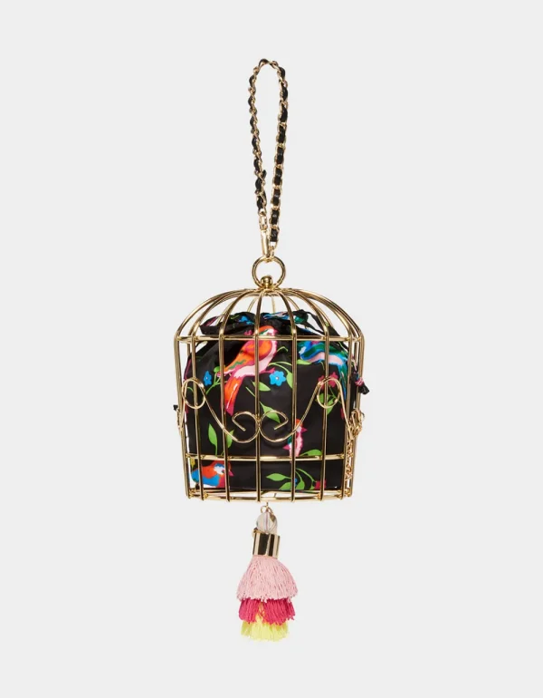 Betsey Johnson Kitsch Bird Is The Word Cage Dancer Wristlet Black Multi Fashion