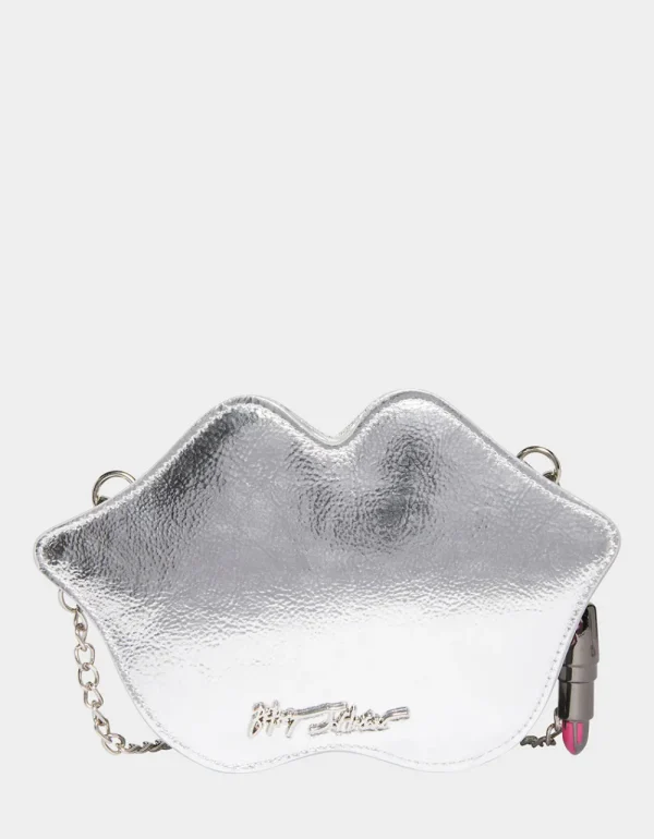 Betsey Johnson Kitsch Read My Lips Crossbody Silver Fashion