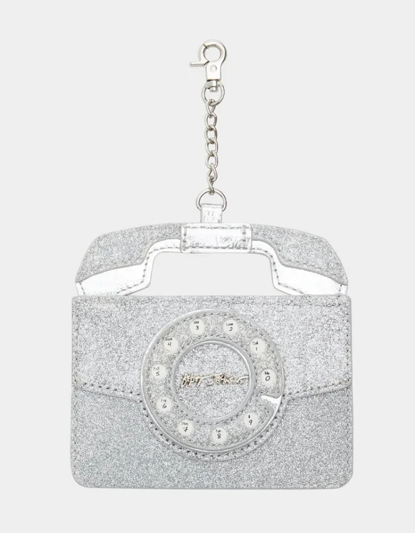 Betsey Johnson Kitsch Rhinestone Phone Card Case Silver Outlet