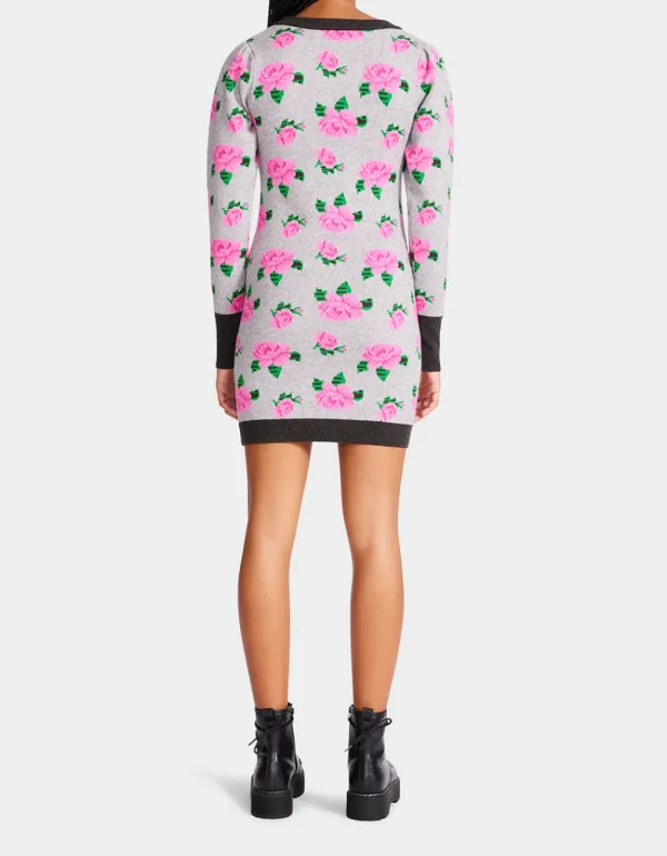 Betsey Johnson Neon Roses Jacquard Sweater Dress Grey Discount