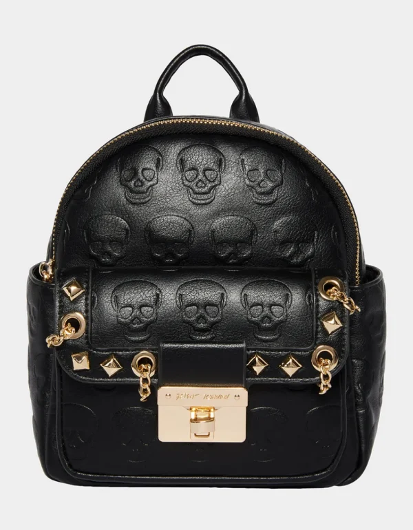 Betsey Johnson No Brainer Skull Mini Backpack Black New