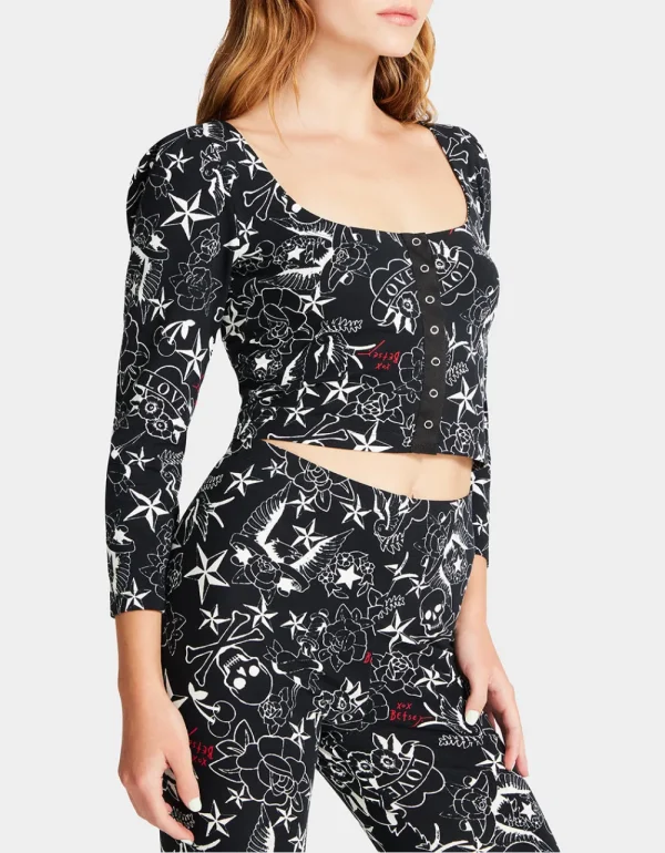Betsey Johnson Pretty In Punk Vintage Inspired Puff Sleeve Top Nt Tattoo Pri New
