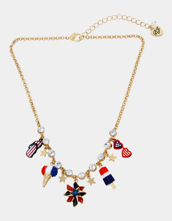 Betsey Johnson 4Th Of July Pinwheel Short Pendant Red/White/Blue Red White Blue Flash Sale