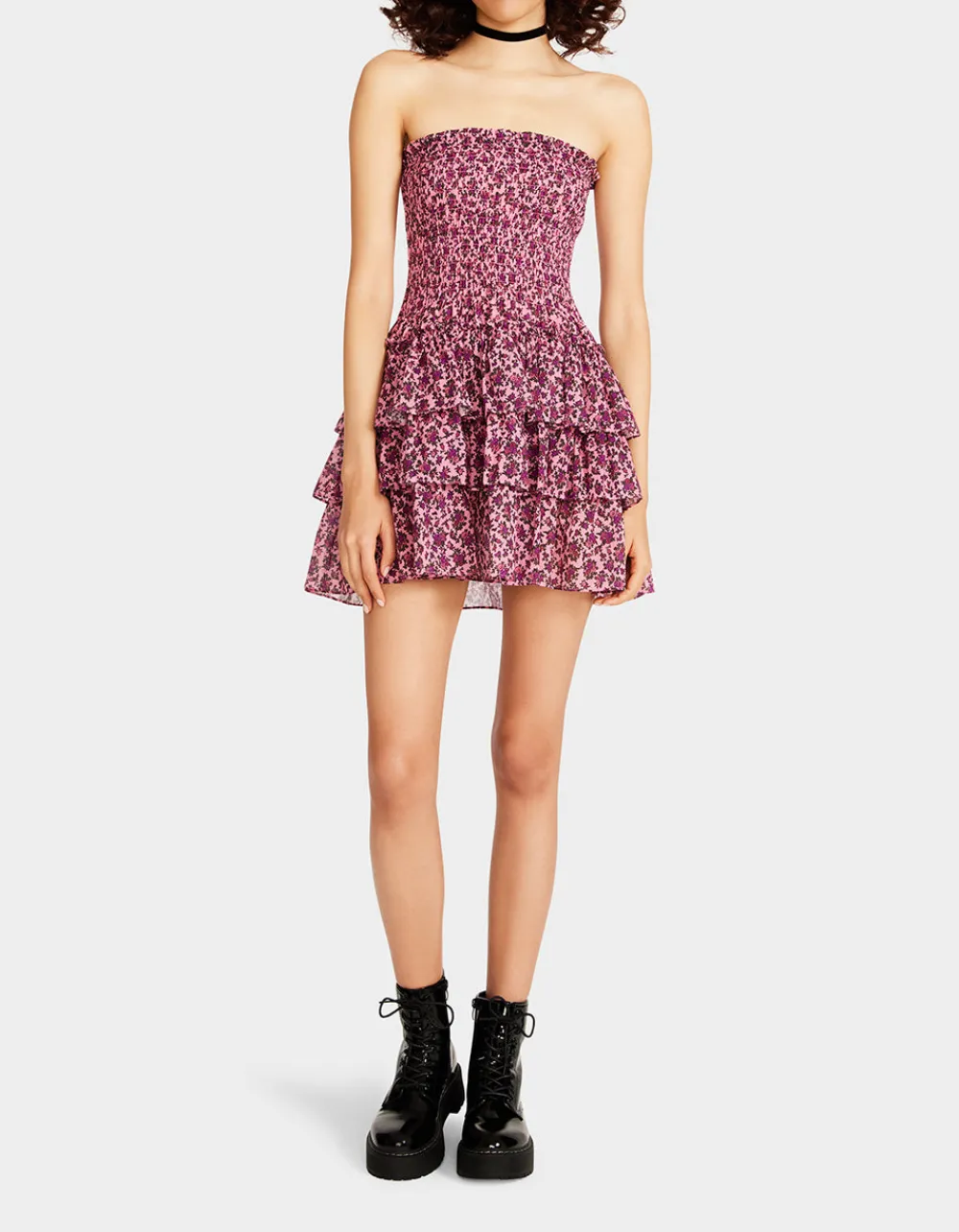 vintage_ditsy_floral_stra_0.webp Betsey Johnson Vintage Ditsy Floral Strapless Mini Dress Pink Fashion