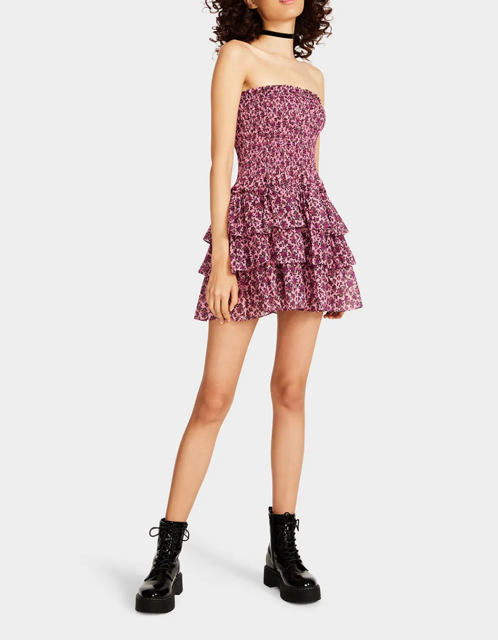 vintage_ditsy_floral_stra_3.webp Betsey Johnson Vintage Ditsy Floral Strapless Mini Dress Pink Fashion