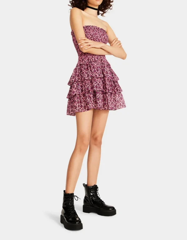 Betsey Johnson Vintage Ditsy Floral Strapless Mini Dress Pink Fashion