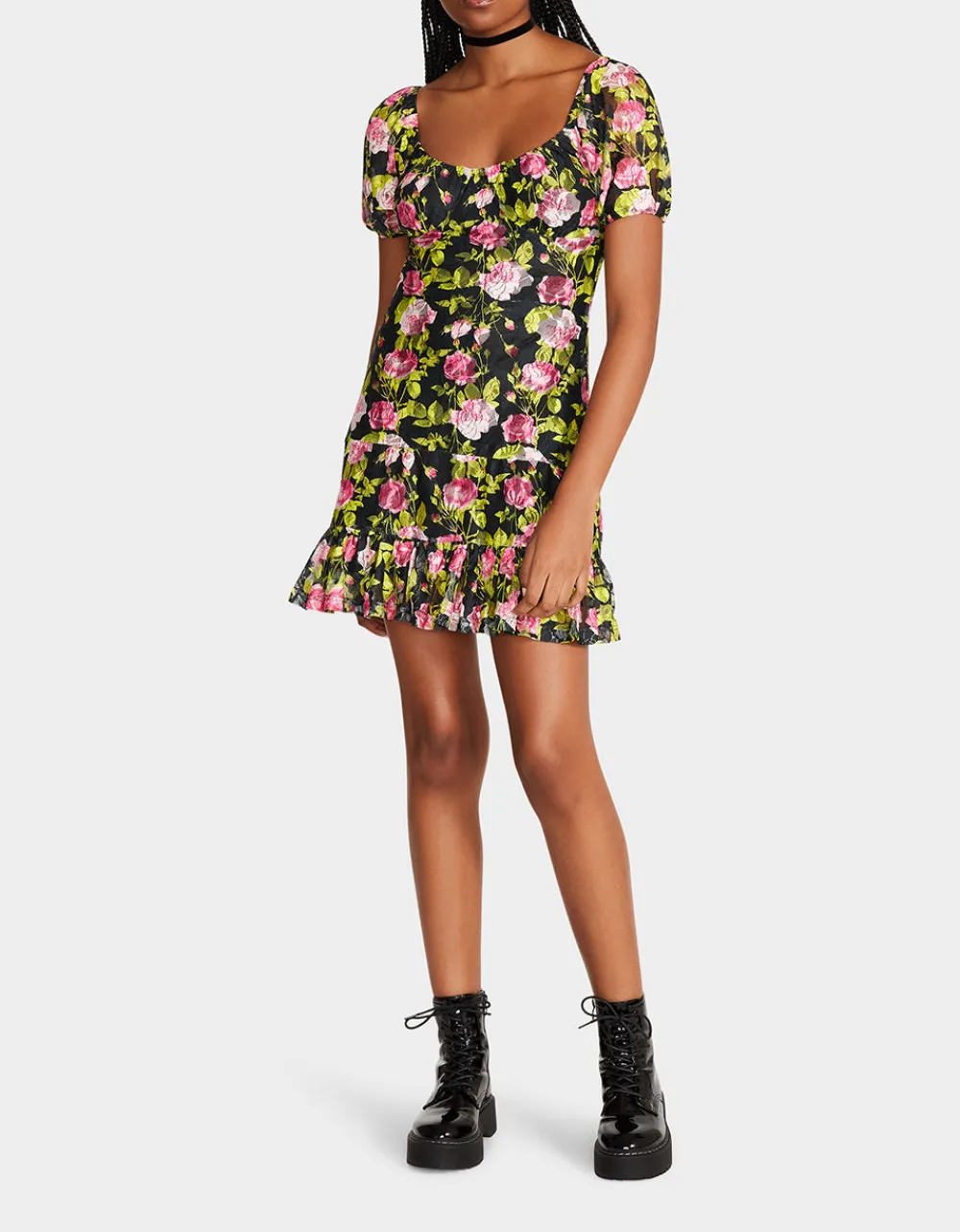 vintage_floral_mini_dress_4.webp Betsey Johnson Vintage Floral Mini Dress Black Flash Sale